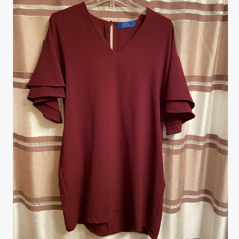 Maroon dress.